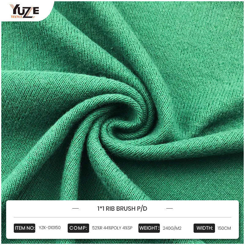 Polyester agus teicstílí glasa athchúrsáilte: YZK-010150 1*1 Scuab Rib Scuab P/D Fabraic Treocht an Chosaint Comhshaoil