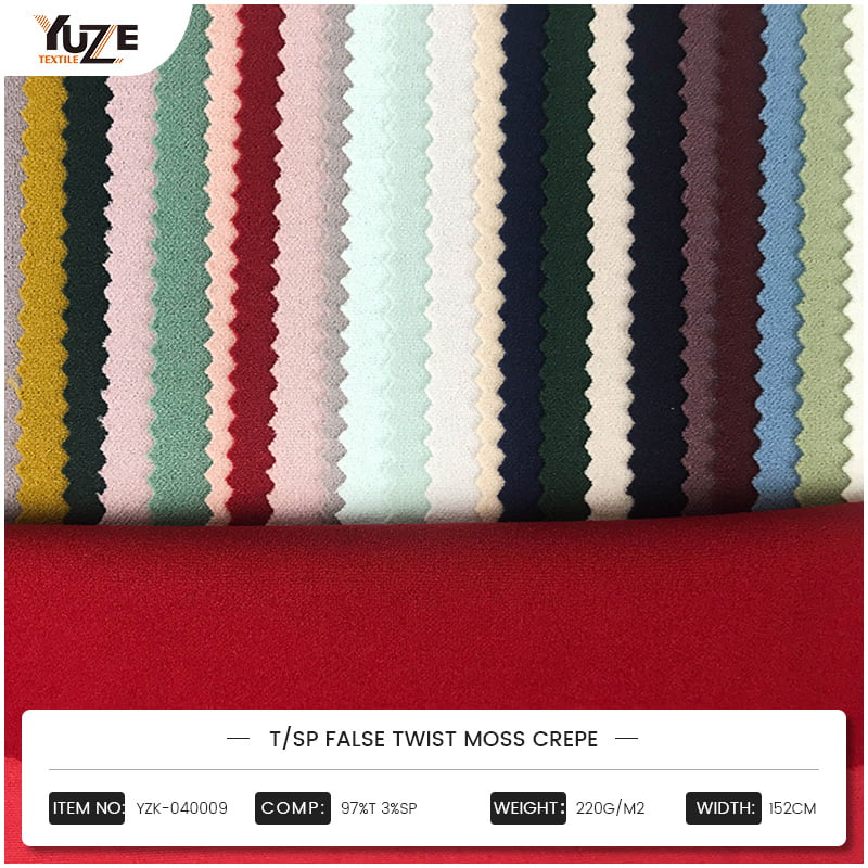 YZK-040009 T/SP Twist Bréagach Moss Crepe: Cén chaoi a gcomhlíonann réiteach fabraice nua dériachtanais na faisin agus na feidhme?